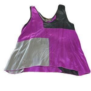 ALISHA LEVINE 100% Silk Sleeveless Top - Purple/Gray/Black Colorblock Sz. M